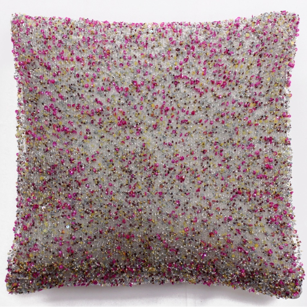 Sabira Collection Handmade Beaded Pink Throw Pillow Case